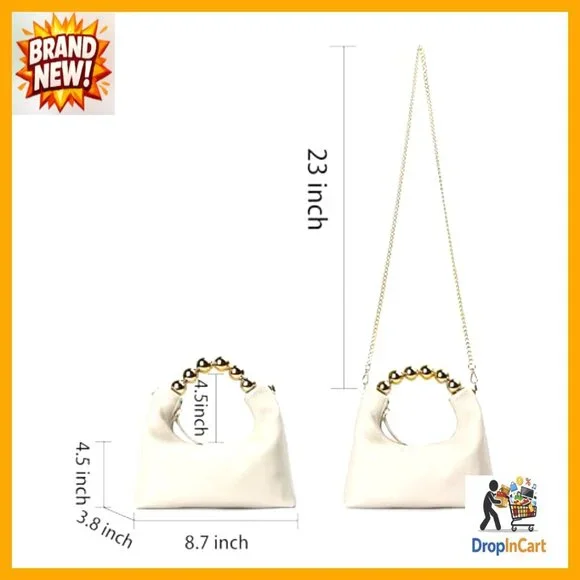Designer Top Handle Clutch Crossbody Purse Elegant Pearl Tote Chain Strap